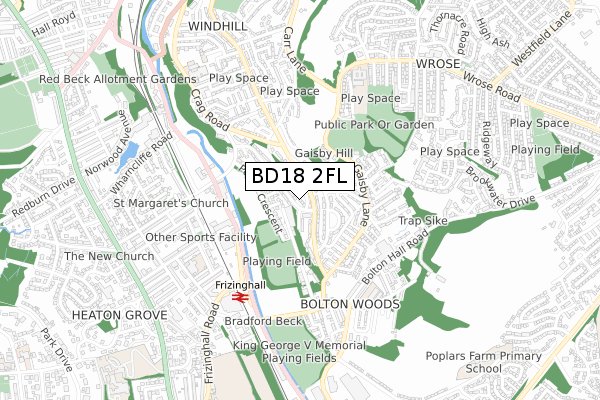 BD18 2FL map - small scale - OS Open Zoomstack (Ordnance Survey)