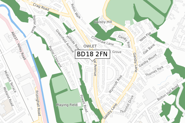 BD18 2FN map - large scale - OS Open Zoomstack (Ordnance Survey)