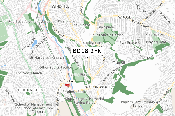 BD18 2FN map - small scale - OS Open Zoomstack (Ordnance Survey)