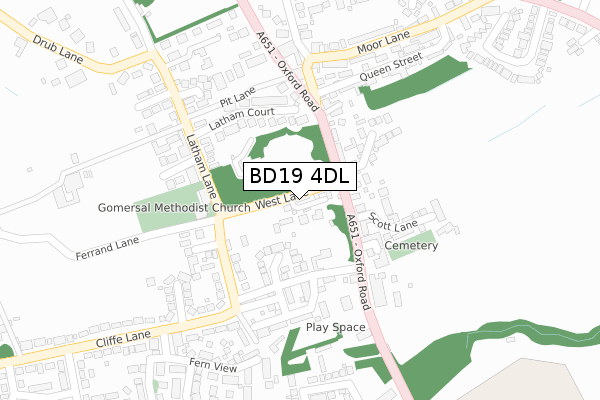 BD19 4DL map - large scale - OS Open Zoomstack (Ordnance Survey)