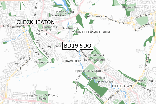 BD19 5DQ map - small scale - OS Open Zoomstack (Ordnance Survey)