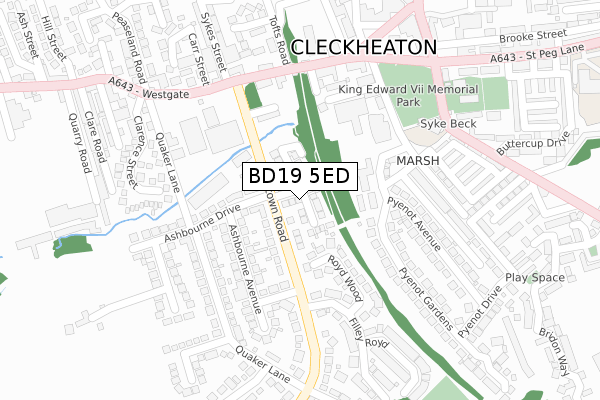 BD19 5ED map - large scale - OS Open Zoomstack (Ordnance Survey)