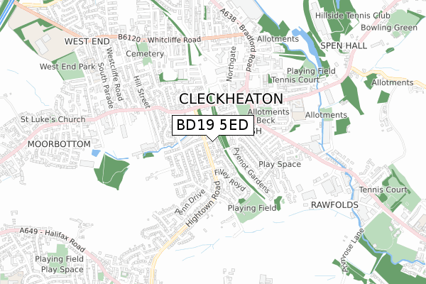 BD19 5ED map - small scale - OS Open Zoomstack (Ordnance Survey)