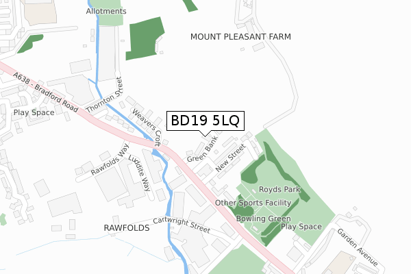 BD19 5LQ map - large scale - OS Open Zoomstack (Ordnance Survey)