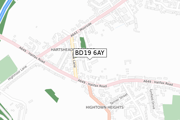 BD19 6AY map - large scale - OS Open Zoomstack (Ordnance Survey)