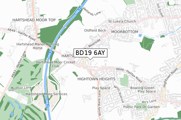 BD19 6AY map - small scale - OS Open Zoomstack (Ordnance Survey)