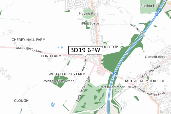 BD19 6PW map - small scale - OS Open Zoomstack (Ordnance Survey)