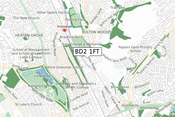 BD2 1FT map - small scale - OS Open Zoomstack (Ordnance Survey)