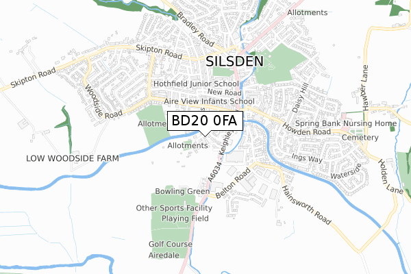 BD20 0FA map - small scale - OS Open Zoomstack (Ordnance Survey)