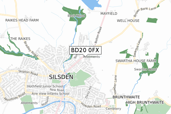 BD20 0FX map - small scale - OS Open Zoomstack (Ordnance Survey)