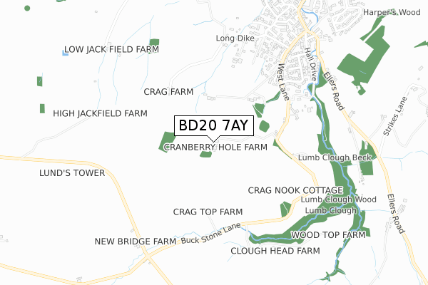 BD20 7AY map - small scale - OS Open Zoomstack (Ordnance Survey)