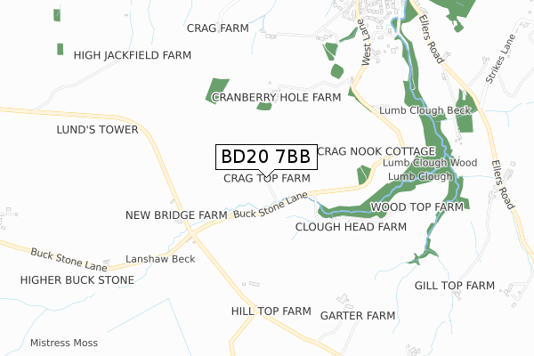 BD20 7BB map - small scale - OS Open Zoomstack (Ordnance Survey)