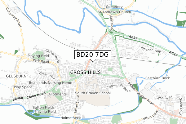 BD20 7DG map - small scale - OS Open Zoomstack (Ordnance Survey)