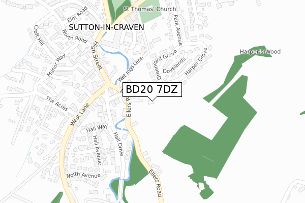 BD20 7DZ map - large scale - OS Open Zoomstack (Ordnance Survey)