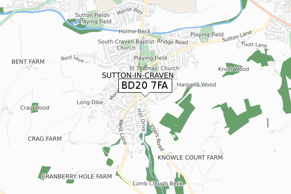 BD20 7FA map - small scale - OS Open Zoomstack (Ordnance Survey)