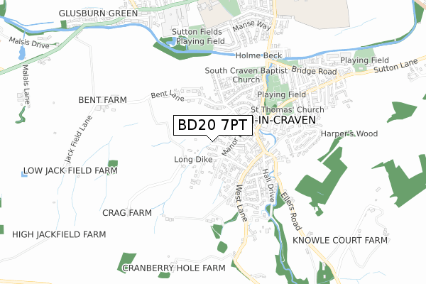 BD20 7PT map - small scale - OS Open Zoomstack (Ordnance Survey)