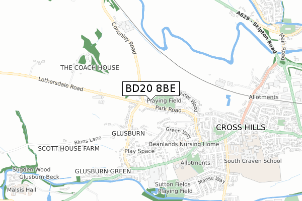 BD20 8BE map - small scale - OS Open Zoomstack (Ordnance Survey)