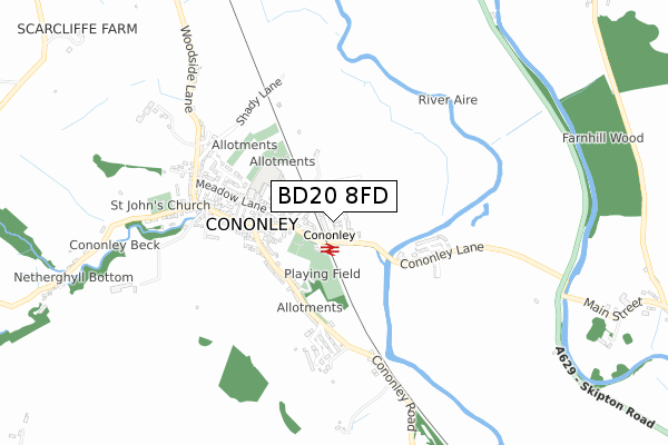 BD20 8FD map - small scale - OS Open Zoomstack (Ordnance Survey)