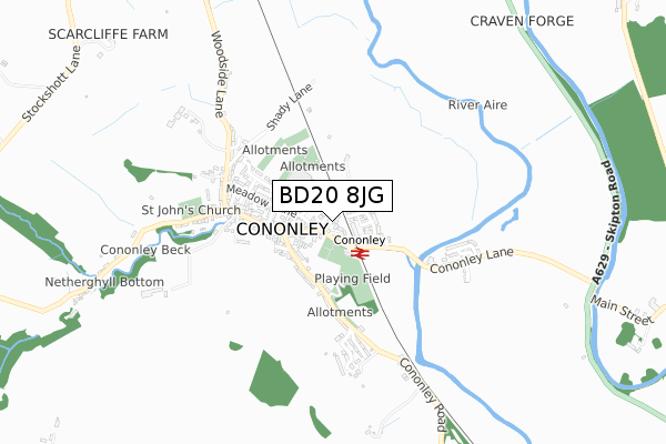 BD20 8JG map - small scale - OS Open Zoomstack (Ordnance Survey)