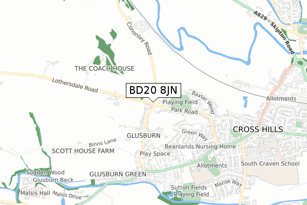 BD20 8JN map - small scale - OS Open Zoomstack (Ordnance Survey)