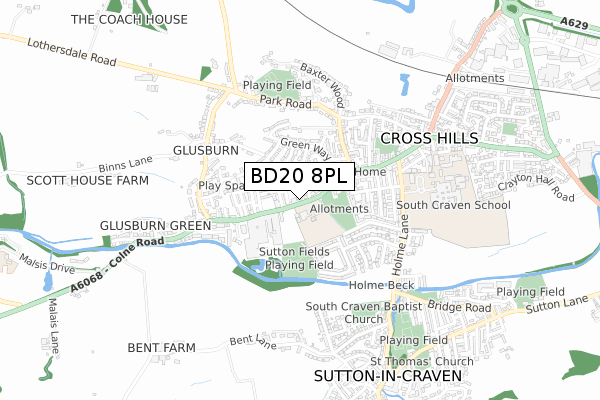 BD20 8PL map - small scale - OS Open Zoomstack (Ordnance Survey)