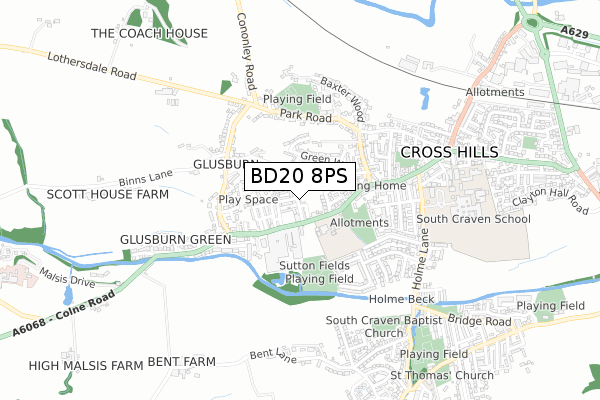 BD20 8PS map - small scale - OS Open Zoomstack (Ordnance Survey)