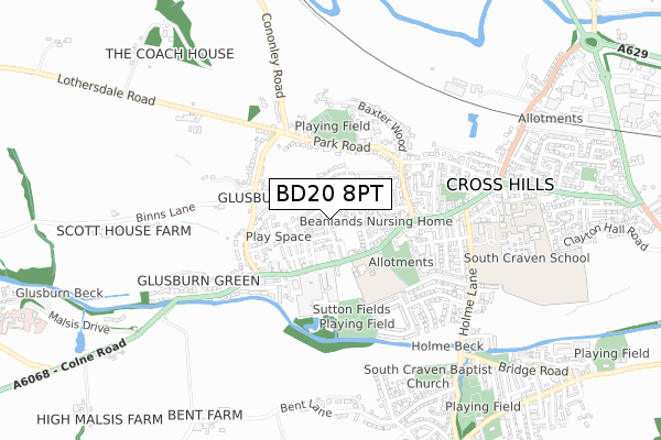 BD20 8PT map - small scale - OS Open Zoomstack (Ordnance Survey)