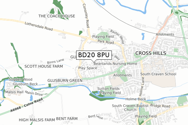 BD20 8PU map - small scale - OS Open Zoomstack (Ordnance Survey)