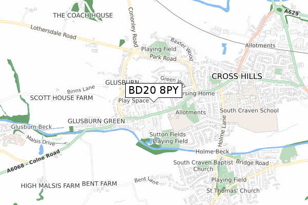 BD20 8PY map - small scale - OS Open Zoomstack (Ordnance Survey)