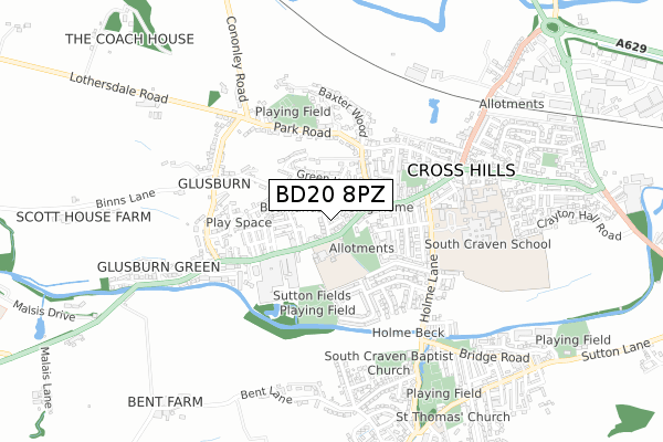 BD20 8PZ map - small scale - OS Open Zoomstack (Ordnance Survey)