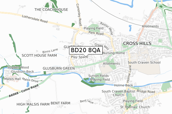 BD20 8QA map - small scale - OS Open Zoomstack (Ordnance Survey)