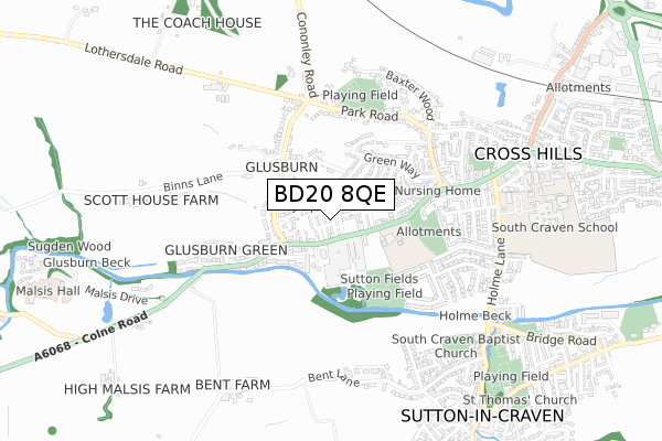 BD20 8QE map - small scale - OS Open Zoomstack (Ordnance Survey)