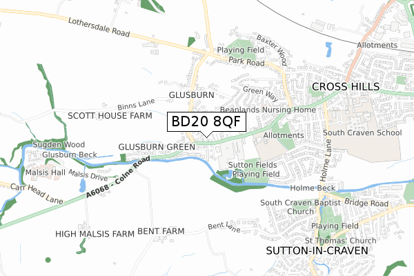 BD20 8QF map - small scale - OS Open Zoomstack (Ordnance Survey)