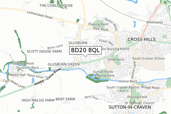 BD20 8QL map - small scale - OS Open Zoomstack (Ordnance Survey)