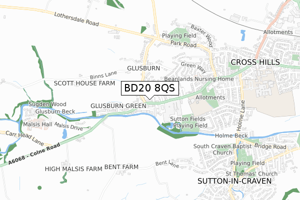 BD20 8QS map - small scale - OS Open Zoomstack (Ordnance Survey)