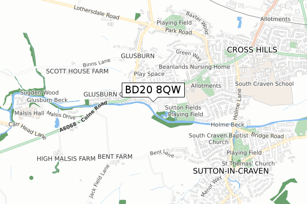 BD20 8QW map - small scale - OS Open Zoomstack (Ordnance Survey)