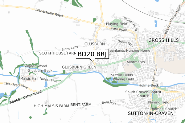 BD20 8RJ map - small scale - OS Open Zoomstack (Ordnance Survey)