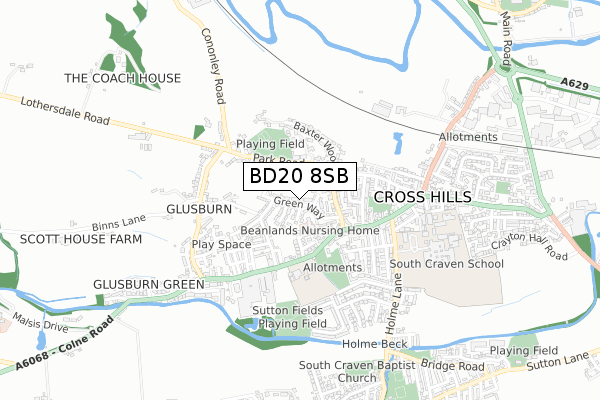 BD20 8SB map - small scale - OS Open Zoomstack (Ordnance Survey)