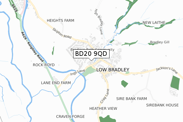 BD20 9QD map - small scale - OS Open Zoomstack (Ordnance Survey)