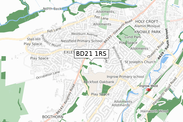 BD21 1RS map - small scale - OS Open Zoomstack (Ordnance Survey)