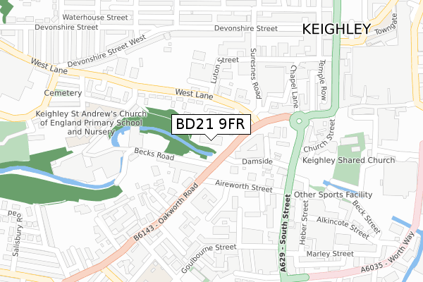 BD21 9FR map - large scale - OS Open Zoomstack (Ordnance Survey)