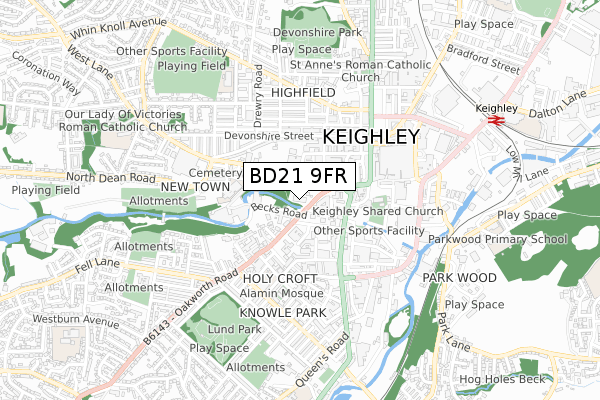 BD21 9FR map - small scale - OS Open Zoomstack (Ordnance Survey)