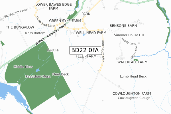 BD22 0FA map - small scale - OS Open Zoomstack (Ordnance Survey)