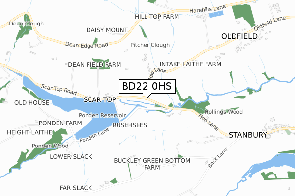 BD22 0HS map - small scale - OS Open Zoomstack (Ordnance Survey)