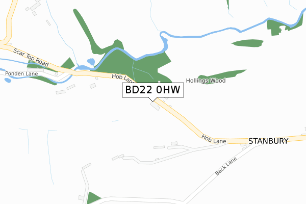 BD22 0HW map - large scale - OS Open Zoomstack (Ordnance Survey)