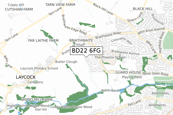 BD22 6FG map - small scale - OS Open Zoomstack (Ordnance Survey)