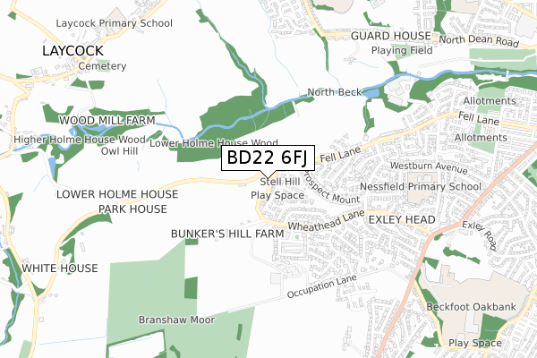 BD22 6FJ map - small scale - OS Open Zoomstack (Ordnance Survey)