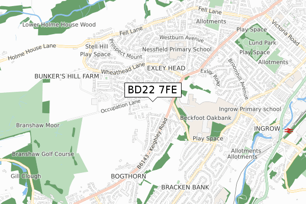 BD22 7FE map - small scale - OS Open Zoomstack (Ordnance Survey)