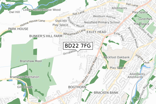 BD22 7FG map - small scale - OS Open Zoomstack (Ordnance Survey)