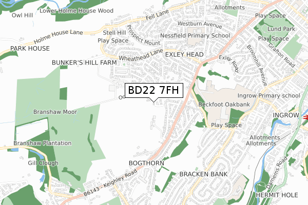 BD22 7FH map - small scale - OS Open Zoomstack (Ordnance Survey)